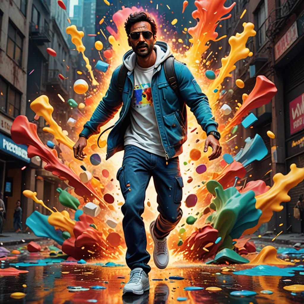 Action-Packed Man Emerges from Social Media in a Splash of V...