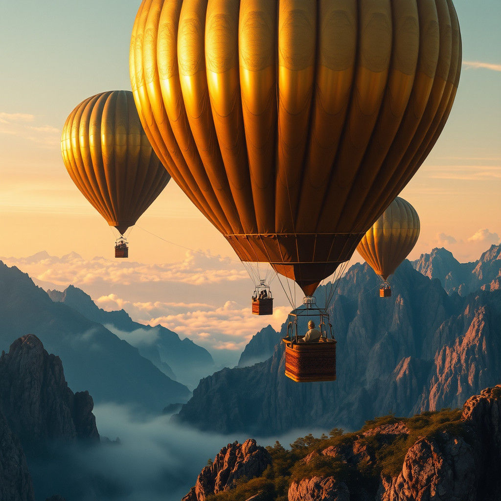 Golden Balloons Over Mountain Peaks: Matte Painting