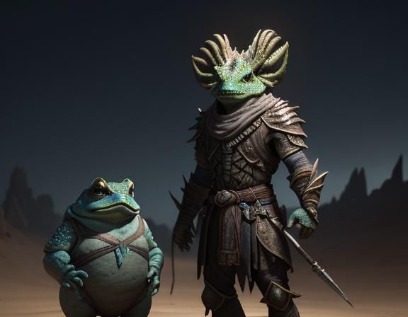 Bullywug Spellcaster in Desert Landscape: 3D Cinematic Rende...