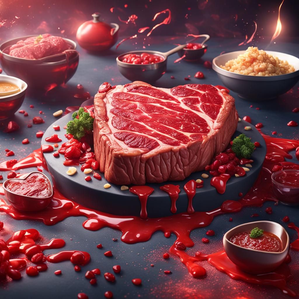 Heart-Shaped Beef Steak: Detailed Matte Painting