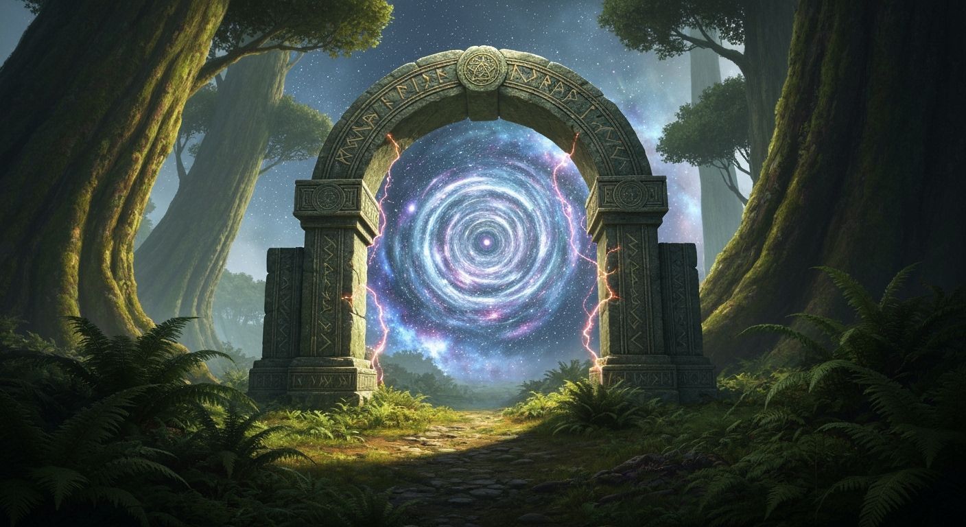 Mystical Stone Archway with Starlight Vortex