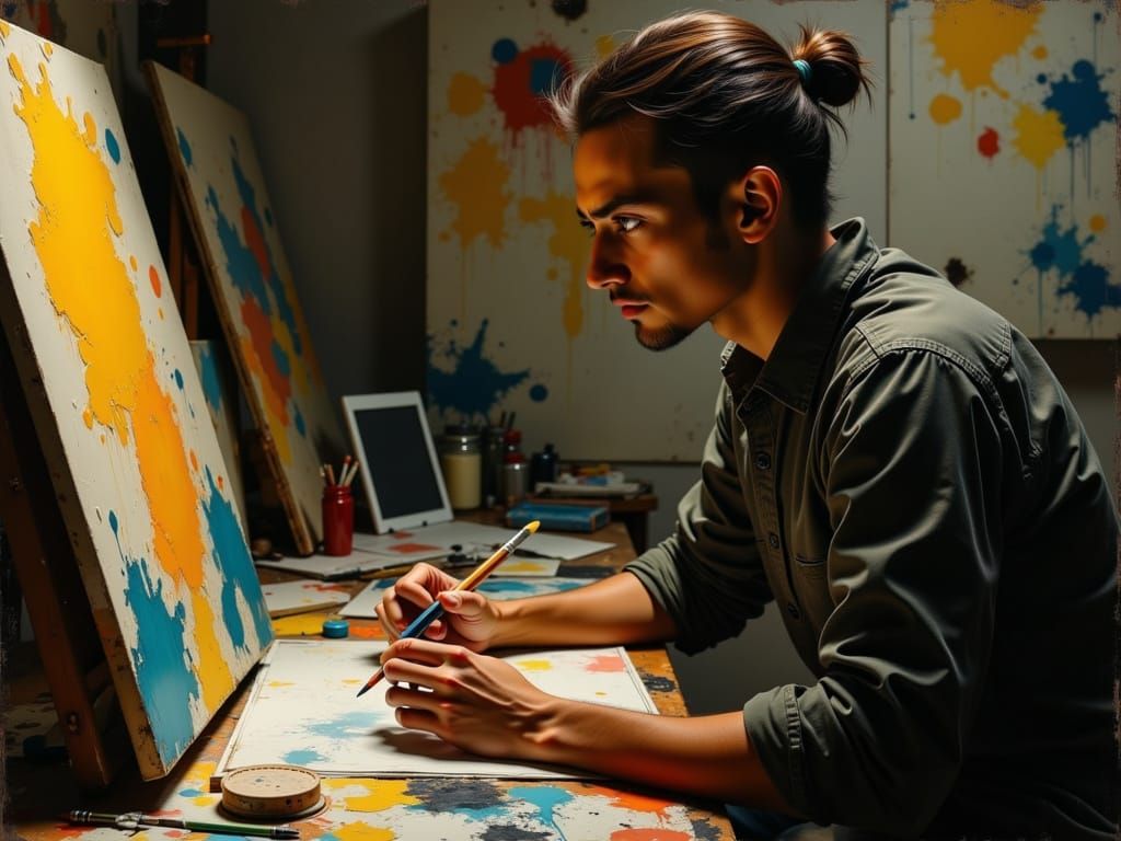 Artist's Passion: Hyperrealistic Oil Painting in Chiaroscuro