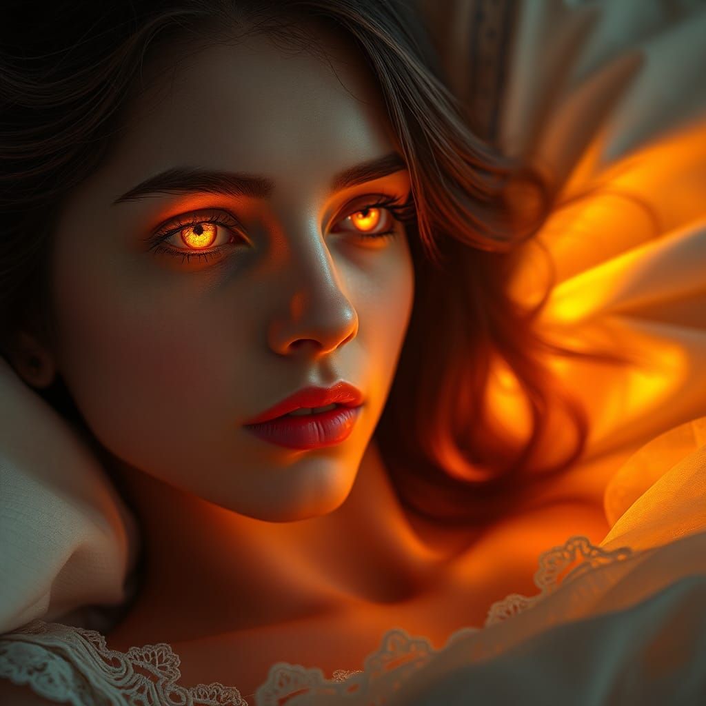 Ethereal Woman with Luminous Eyes in Dreamlike Reverie