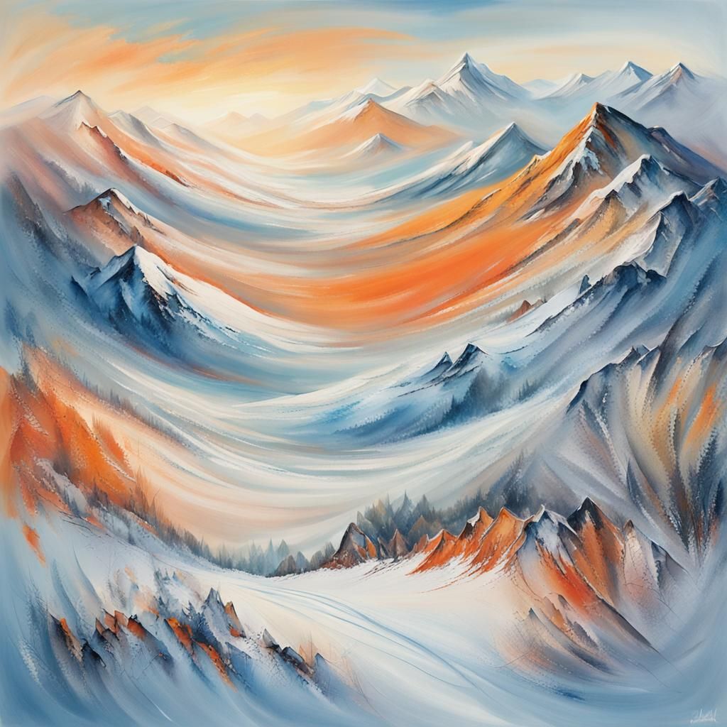 Abstract Expressionist Mountain Range at Dawn