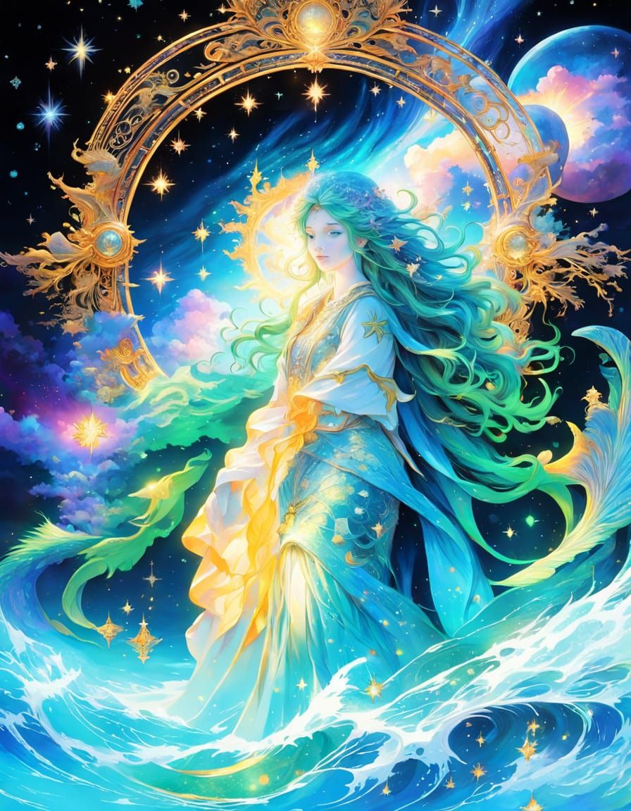 Cosmic Manga Mermaid Portrait with Ethereal Background