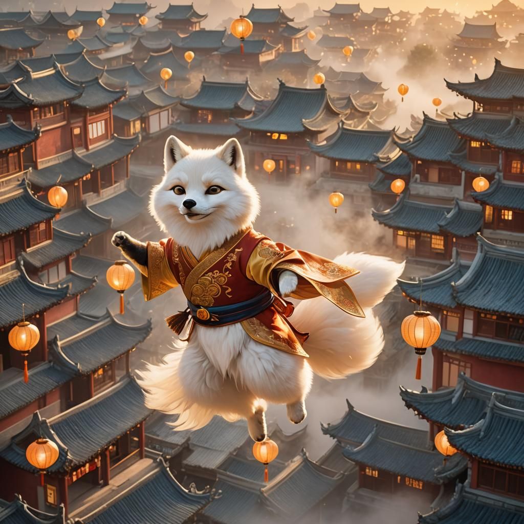 Polar Fox Bard Flies Over Ancient China: Pixar Style