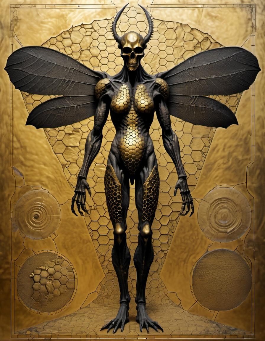 Ancient Gold Naga Silhouette in Linear Style