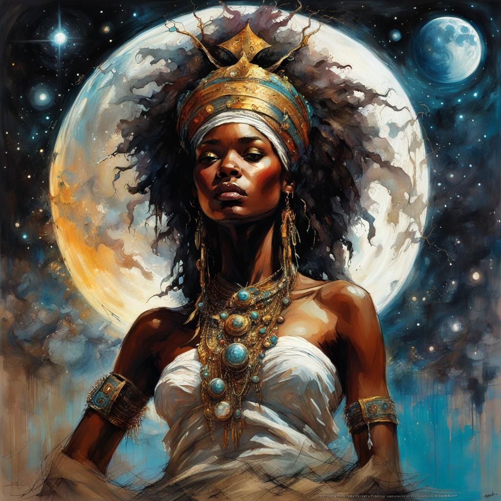 Nubian Queen at Cosmic Ball: Surreal Digital Art