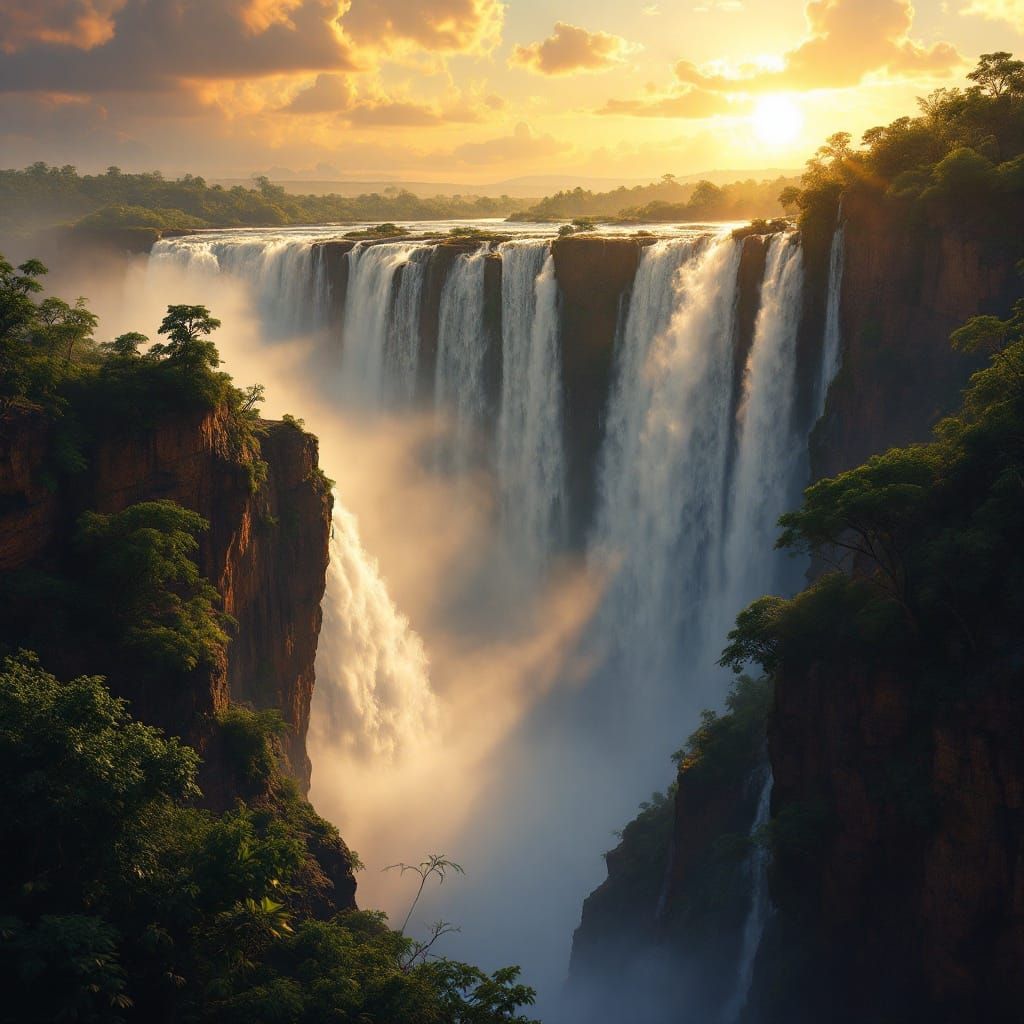 Surreal Victoria Falls Landscape in Vibrant African Light