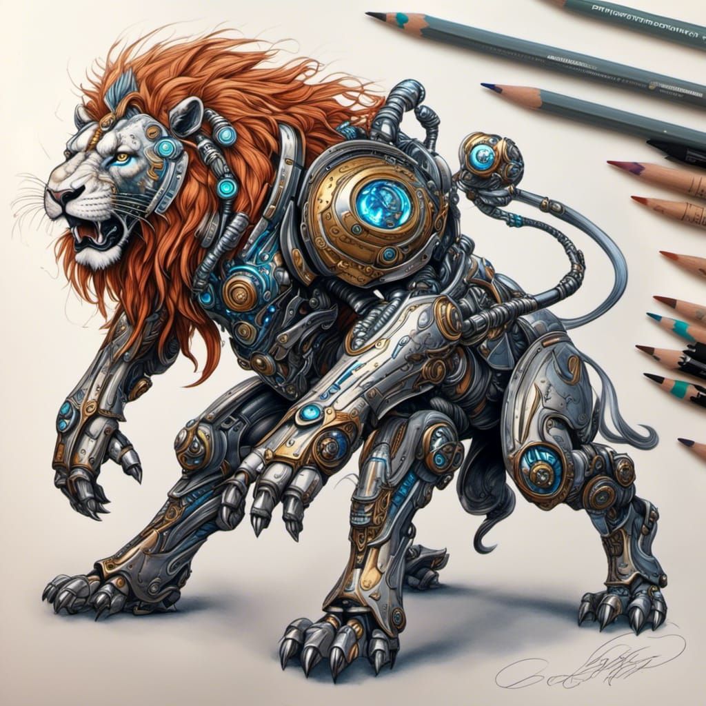 Anthro Lion Cyborg in Sci-Fi Battlefield