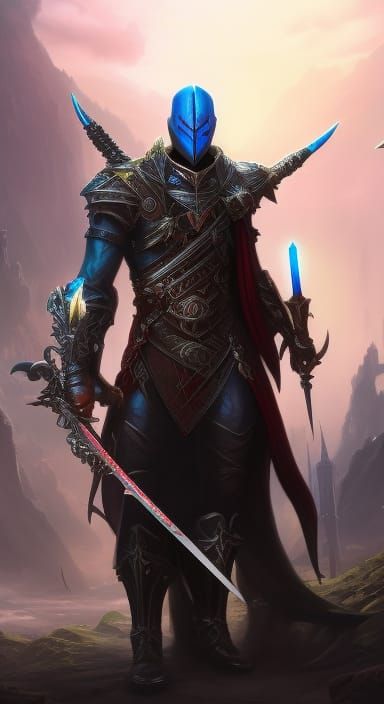 Skeleton Knight with Sword and Staff, Fantasy Art