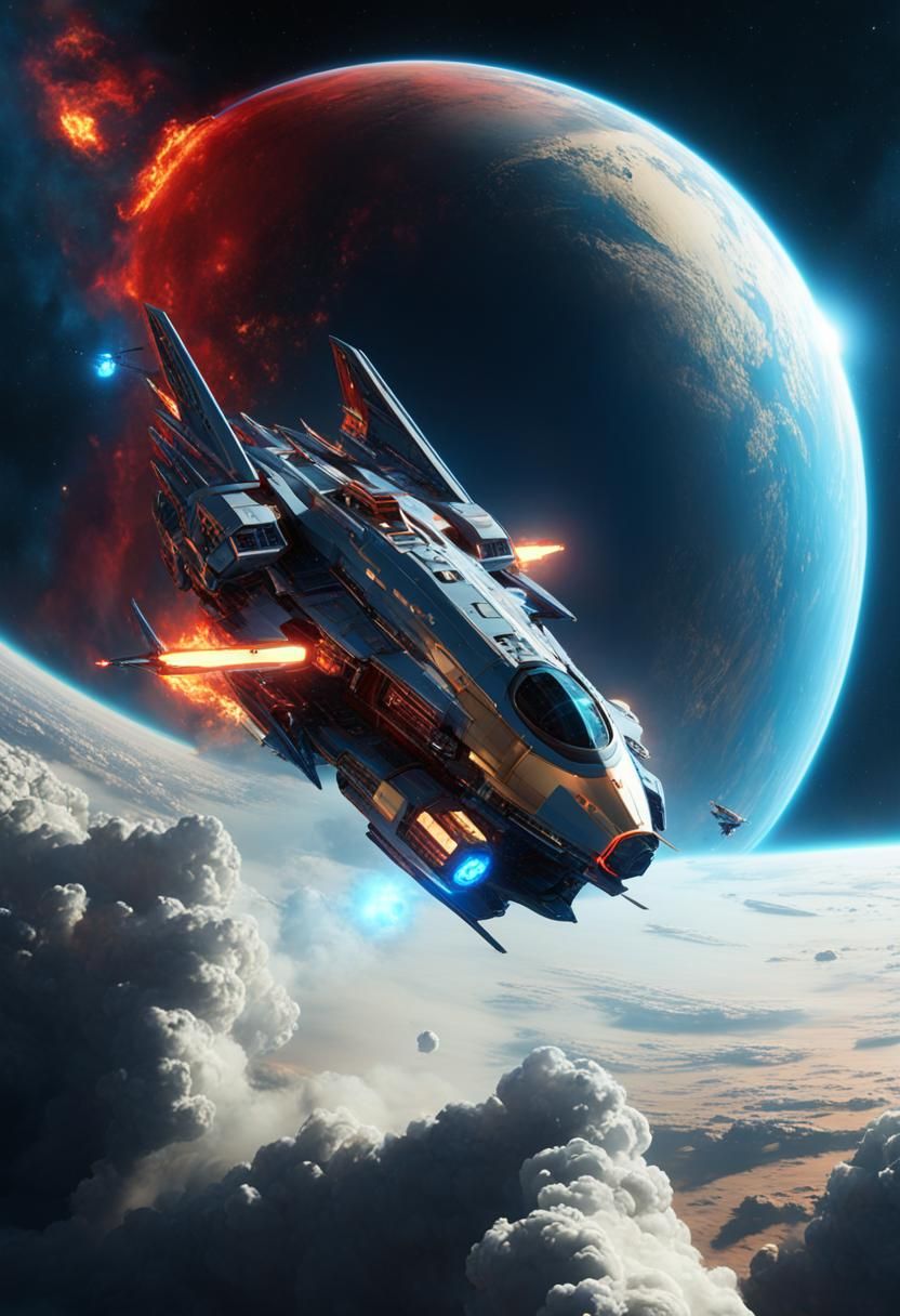 Futuristic Spaceship in Space with Intricate Details