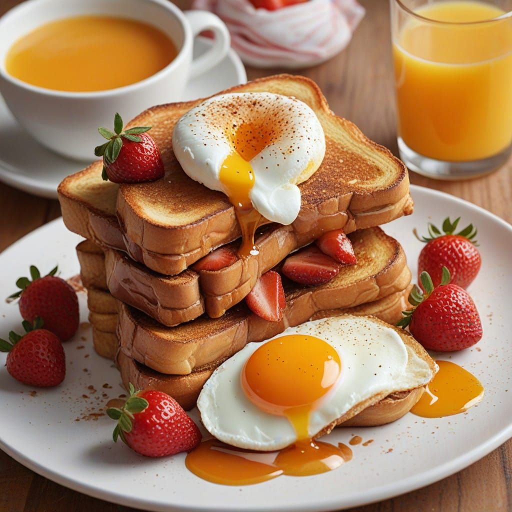 french toast topped with strawberries and whipped cream, fri...