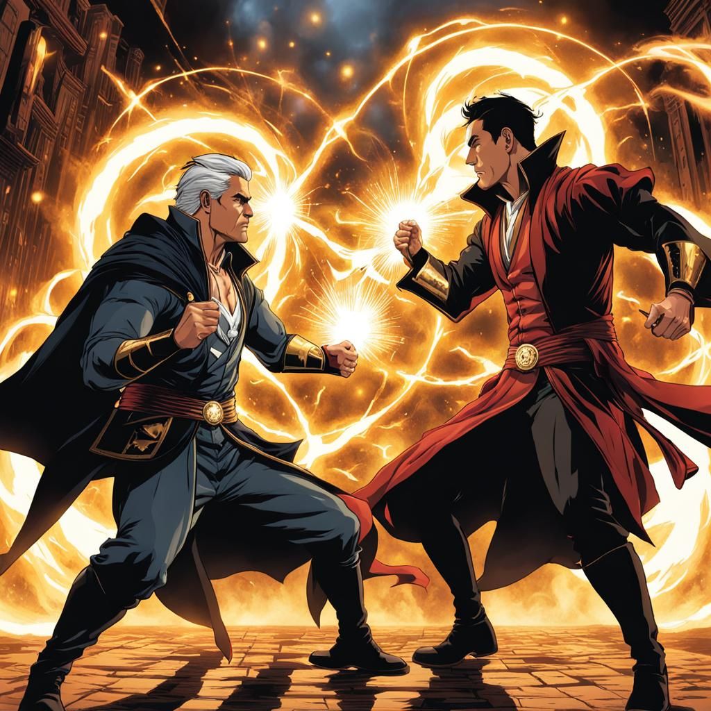 Magical Battle: Two Figures Clash with Powers