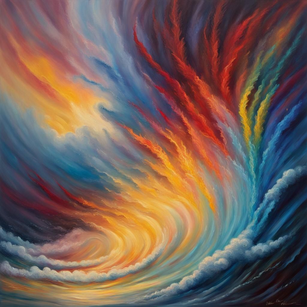 Radiant Being Confronts Darkness in Vibrant Oil Painting