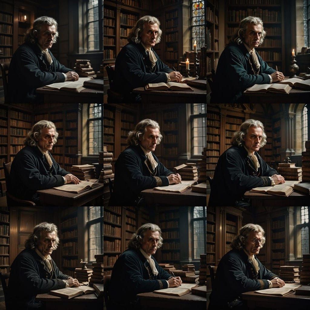 Portrait of Sir Isaac Newton in his Cambridge Library