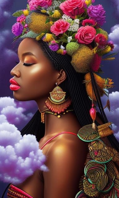 African Queen Kitsune in Hyperdetailed Digital Art