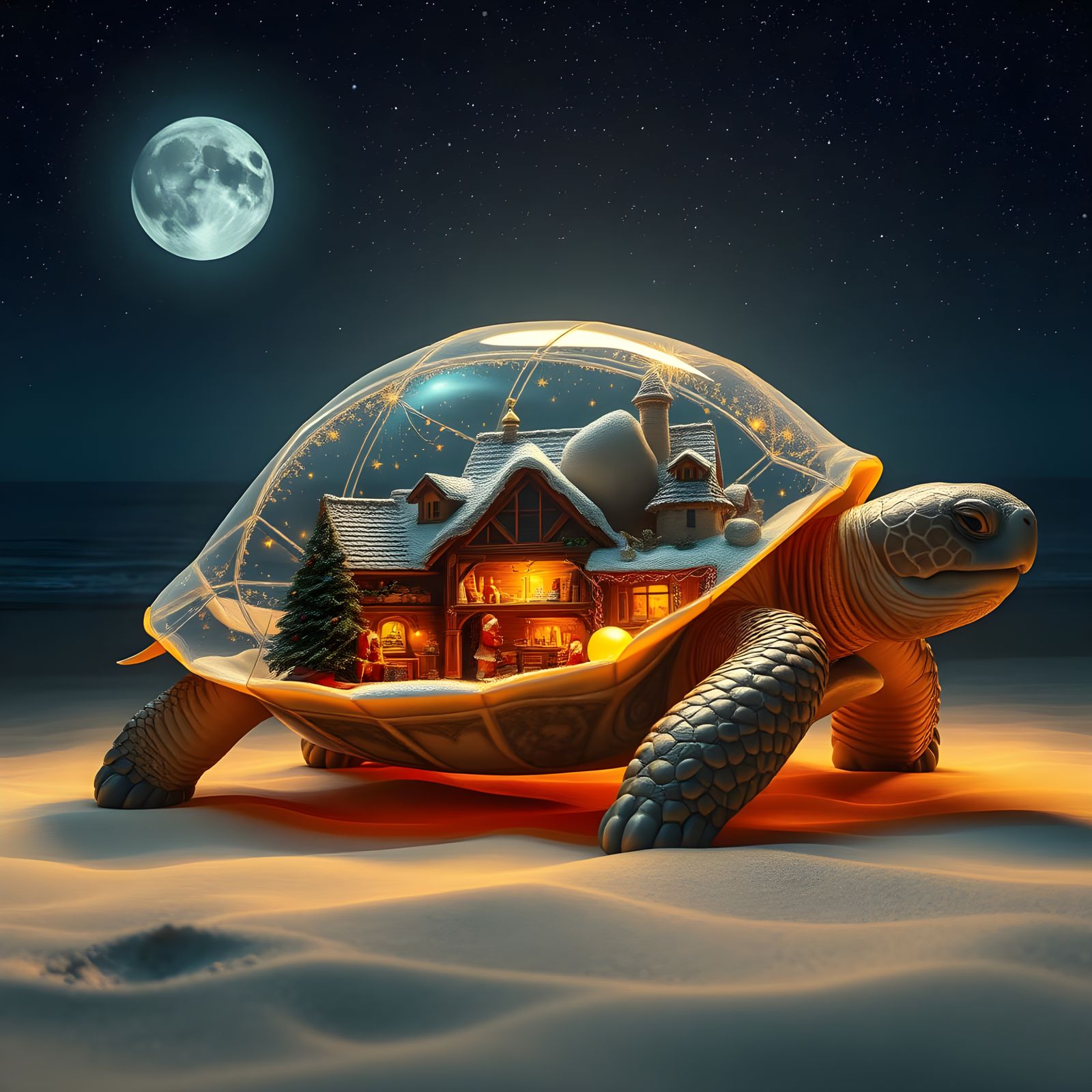 Turtle in a Stained Glass Shell with Santa's Workshop