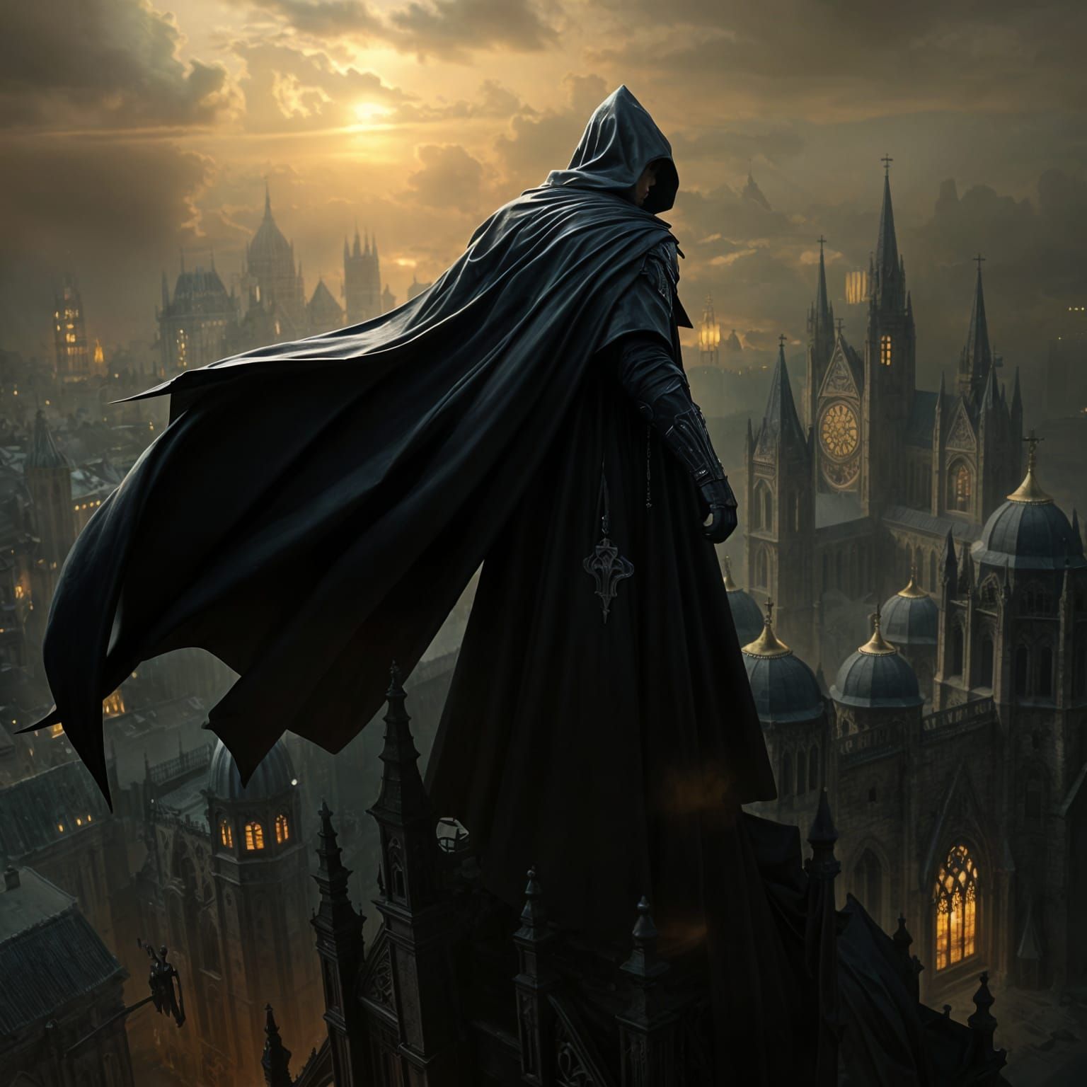 Gothic Villain with Shadow Power in Dark City