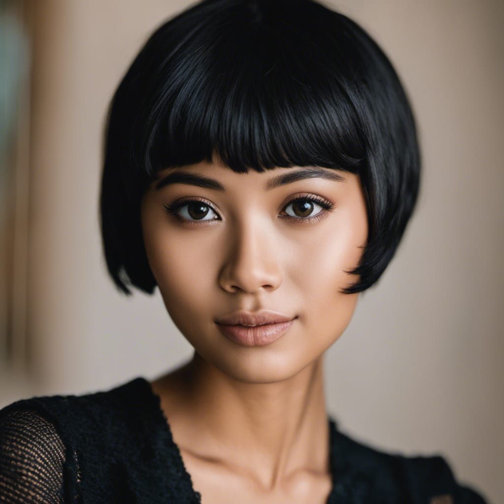 Portrait of Beautiful Indonesian Woman with Pixie Cut