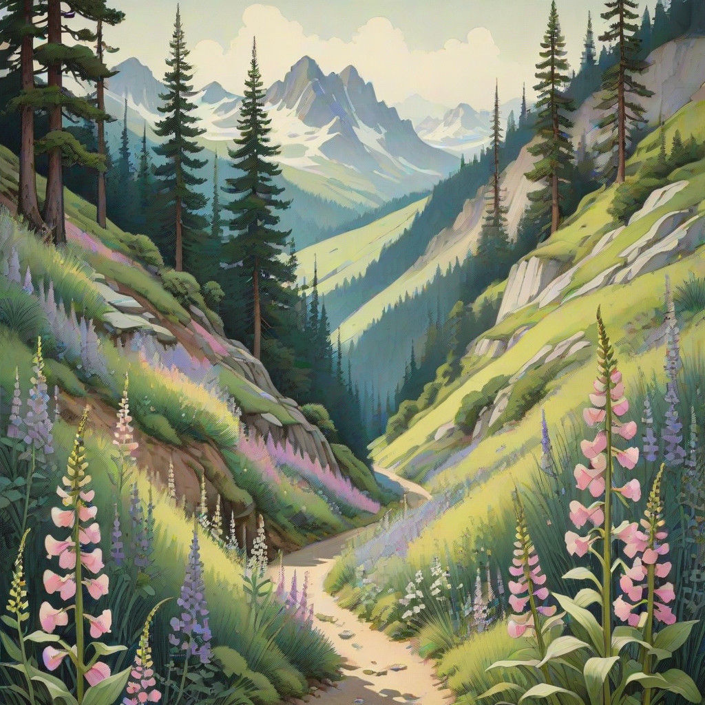 A Serene Alpine Watercolor of a Mountain Path