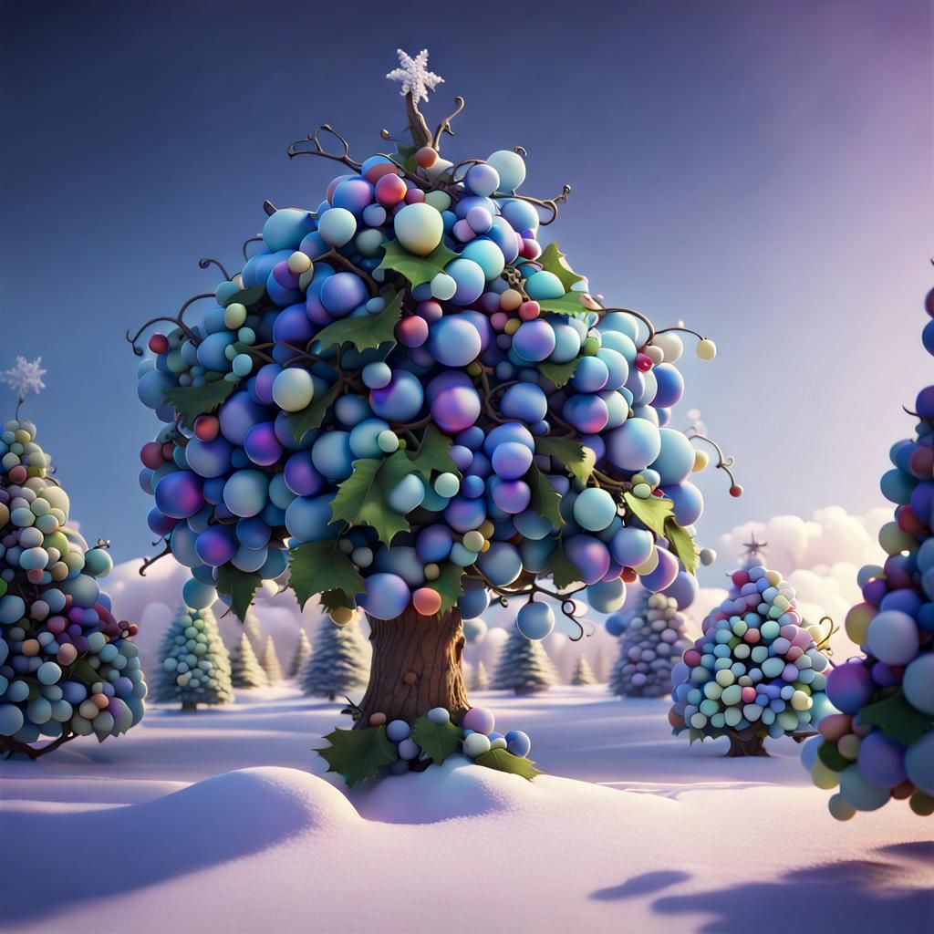 VINE Christmas Tree with Snow Grapes: Pixar Style