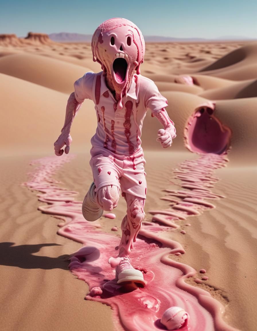 Raspberry Ripple Ice Cream Man in Desert