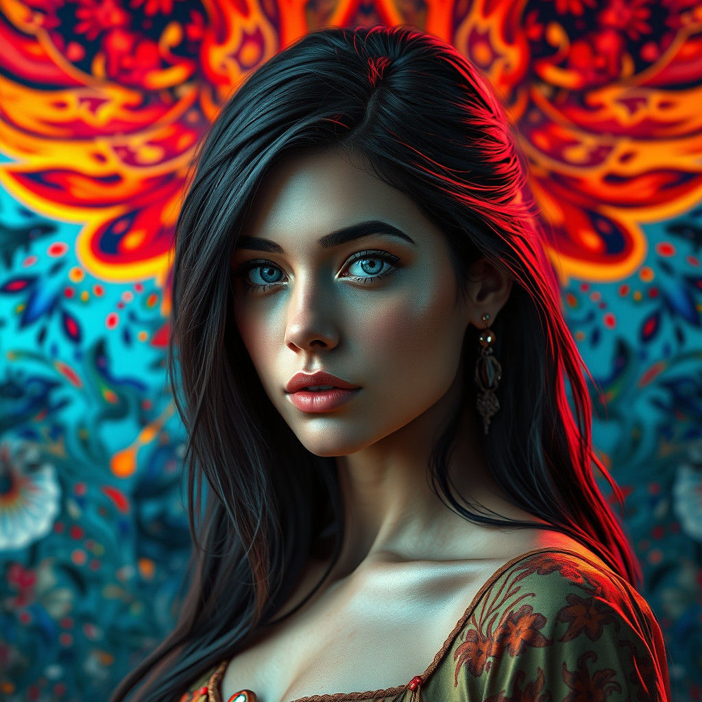 Detailed Portrait of Woman with Vibrant Lighting