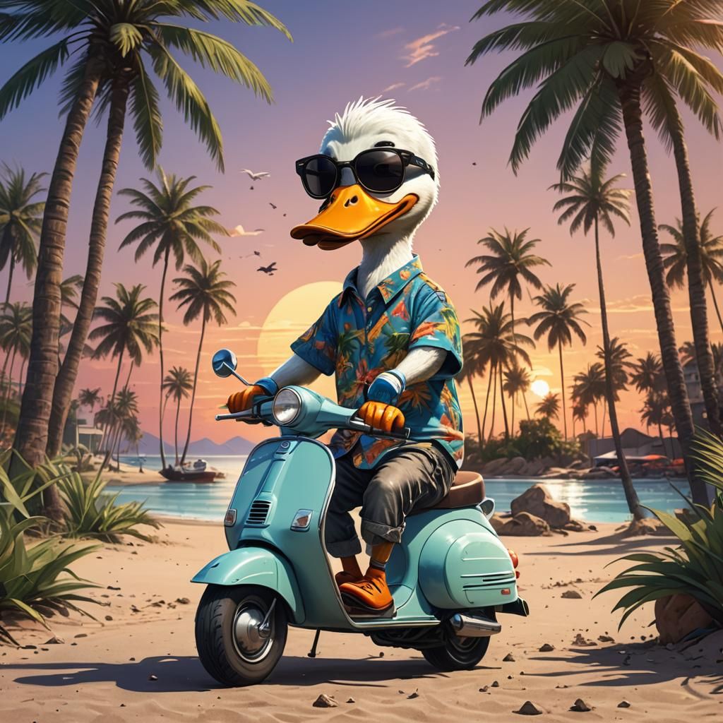 Duck on Vespa: Line Drawing on Beach Road