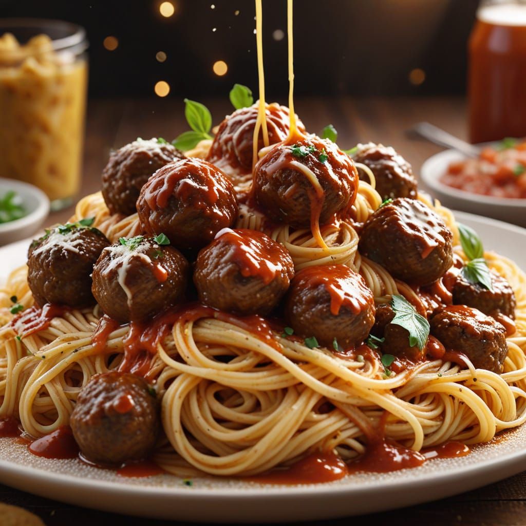 Colossal Spaghetti Masterpiece in Golden Light