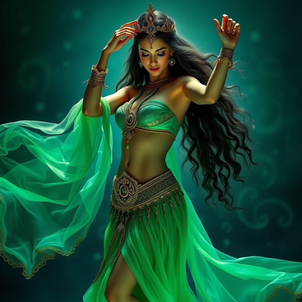 Ethereal Goddess in Emerald Green and Sapphire Blue