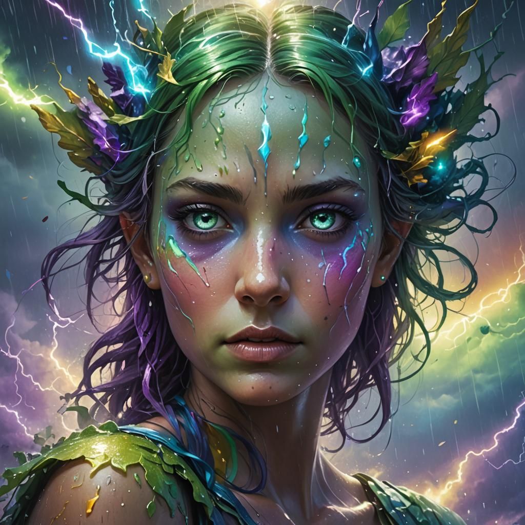 Ethereal Fairy in a Colorful Storm: Hyperrealistic Concept A...