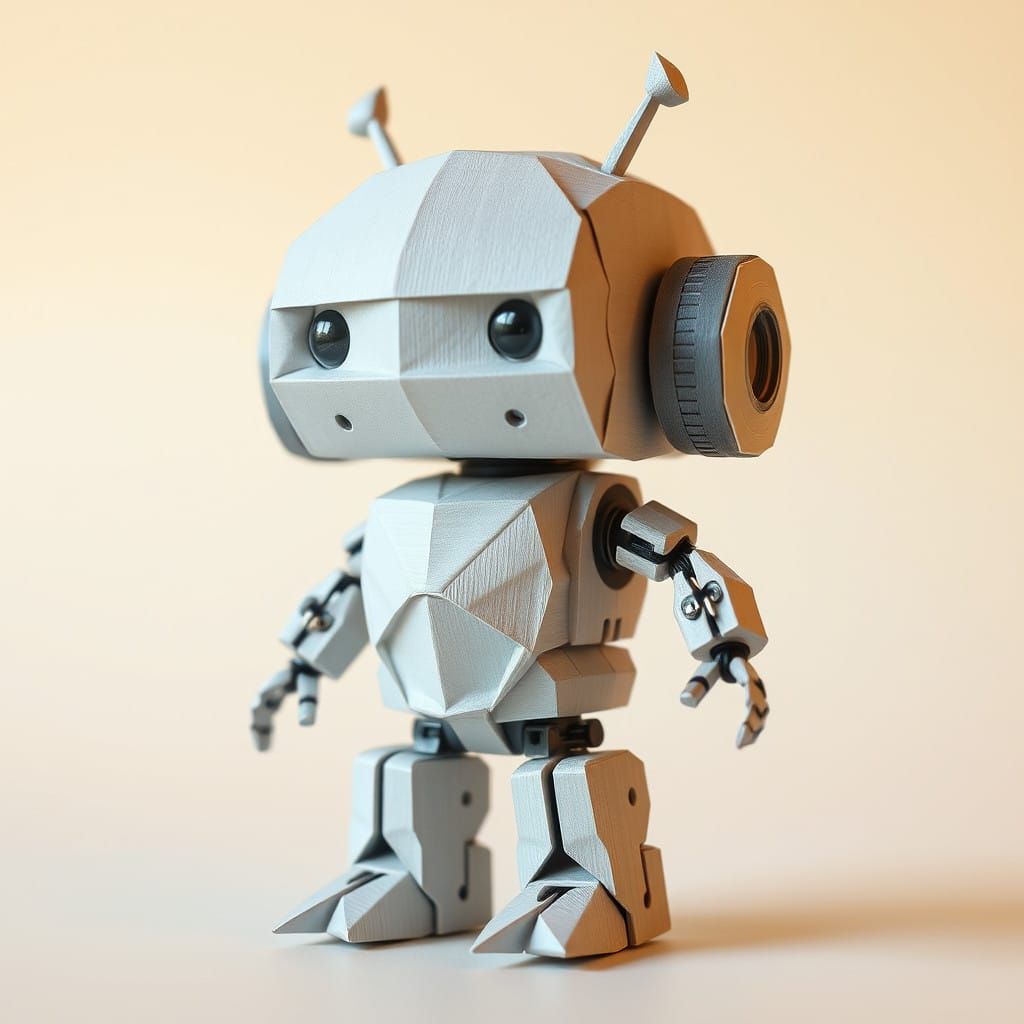 Origami Robot in Whimsical, Paper-Crafted Style