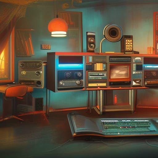 Dystopian Retro Radio Studio: Detailed Matte Painting