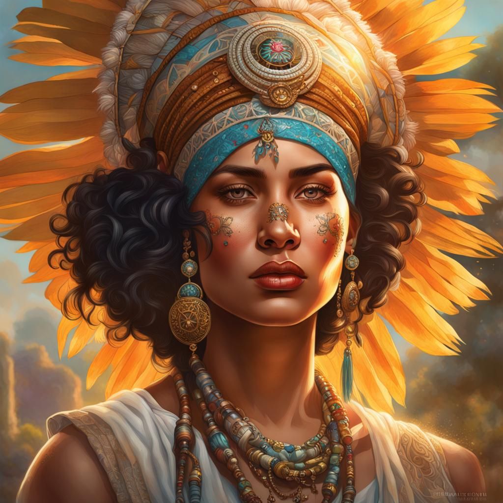 Colombian Woman with Embroidered Tattoo, Hyperrealistic Port...