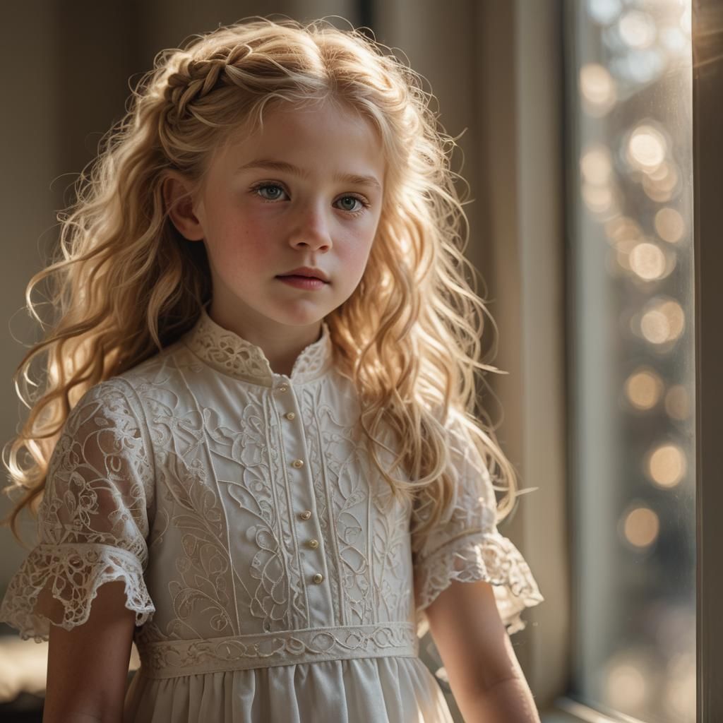 Hyperrealistic Portrait of Blonde Girl in Soft Light