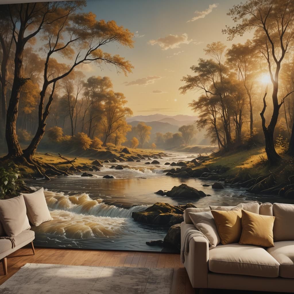River Flows From Painting into Living Room