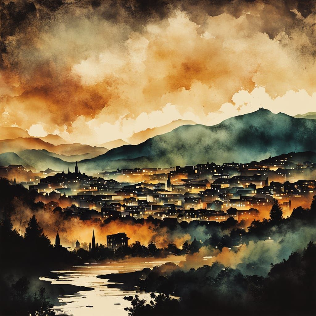 Vintage European Cityscape in Earth Tones