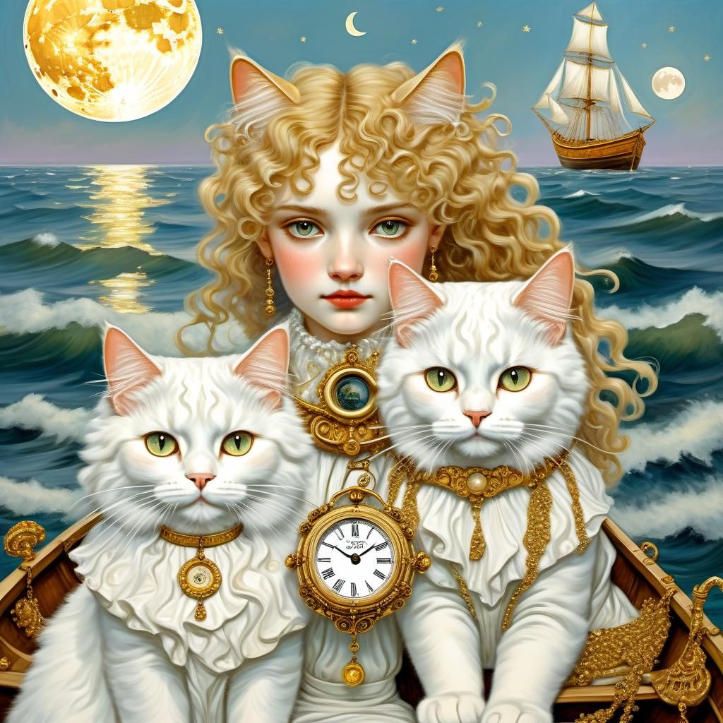 Maine Cooncat with Ornate Collar in Whimsical Art