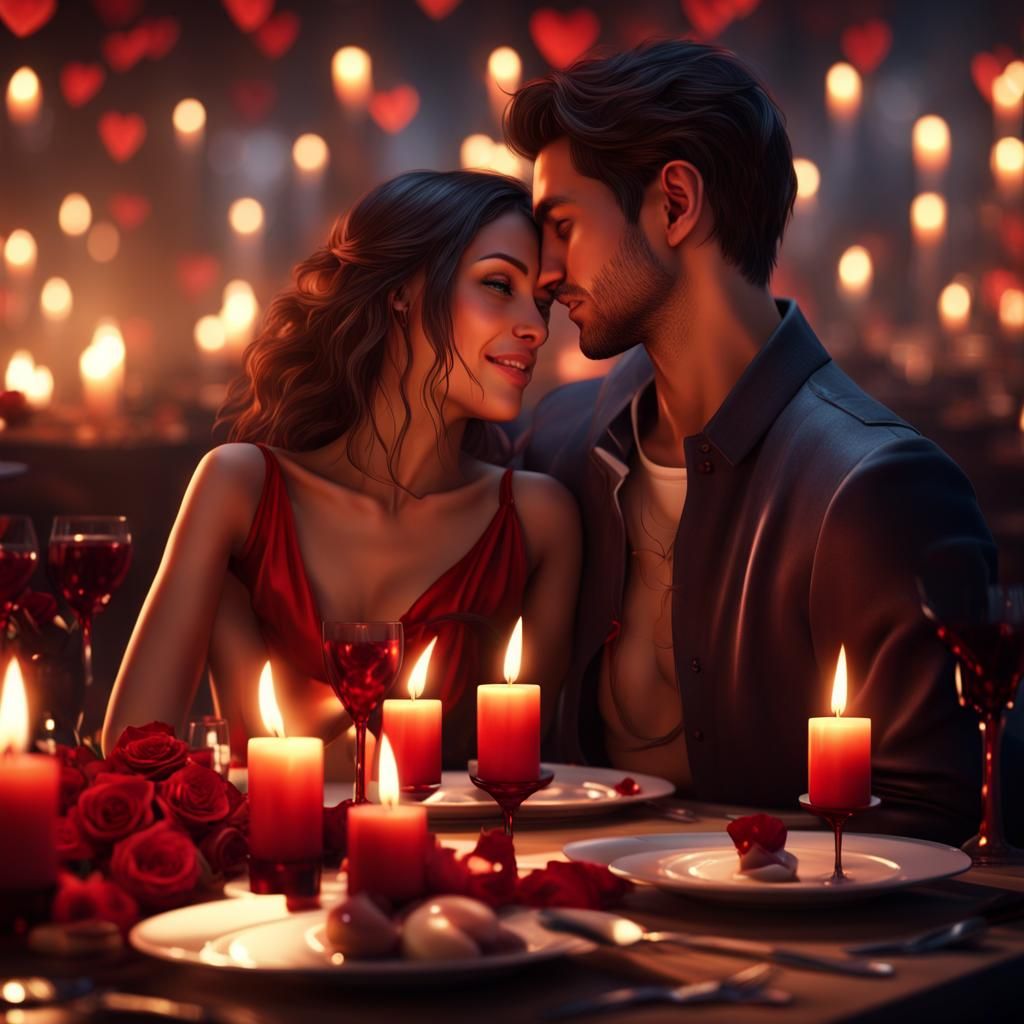 Romantic Valentine's Day Celebration in Restaurant