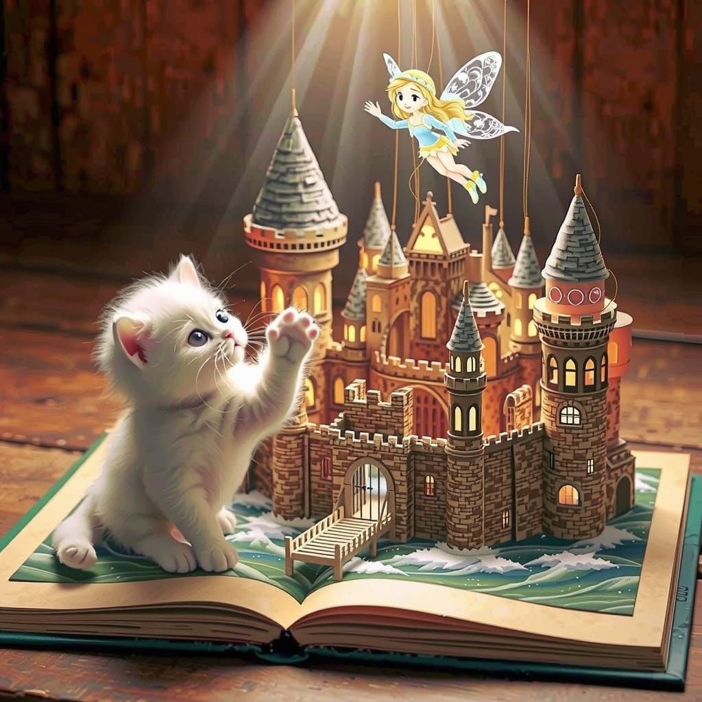Whimsical Medieval Castle Scene in a Popup Book