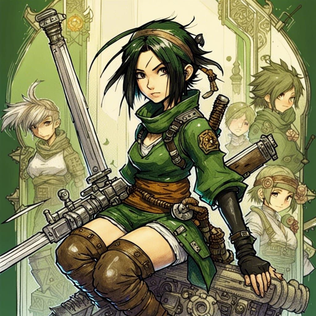 Yuffie Kisaragi Storybook Illustration in Acrylic Art Style