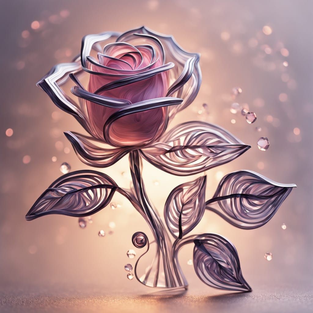Surreal, Glowing Quilling Rose in Crystal Clear, Glassy Peta...