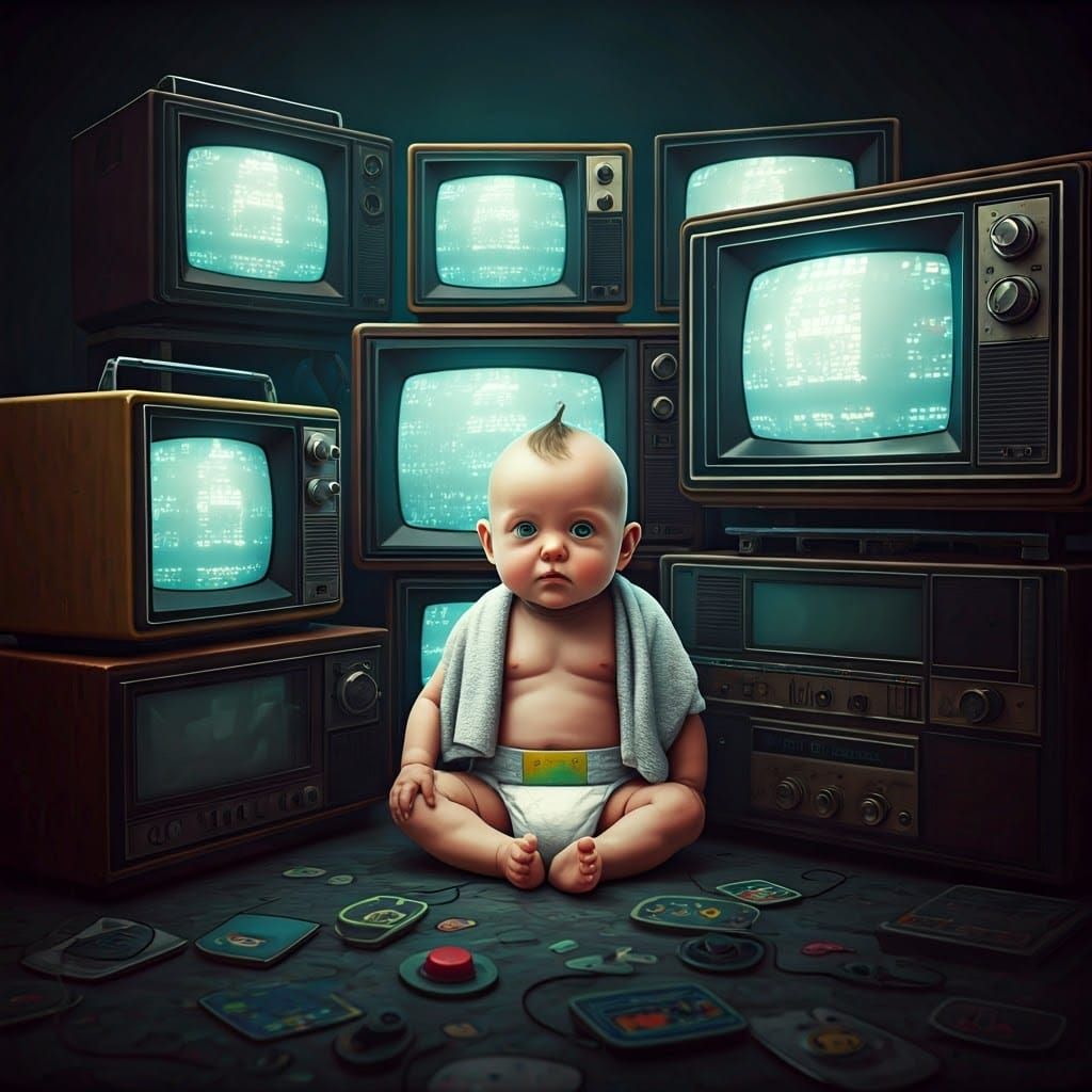 Cherubic Baby Boy in Retro Dreamscape