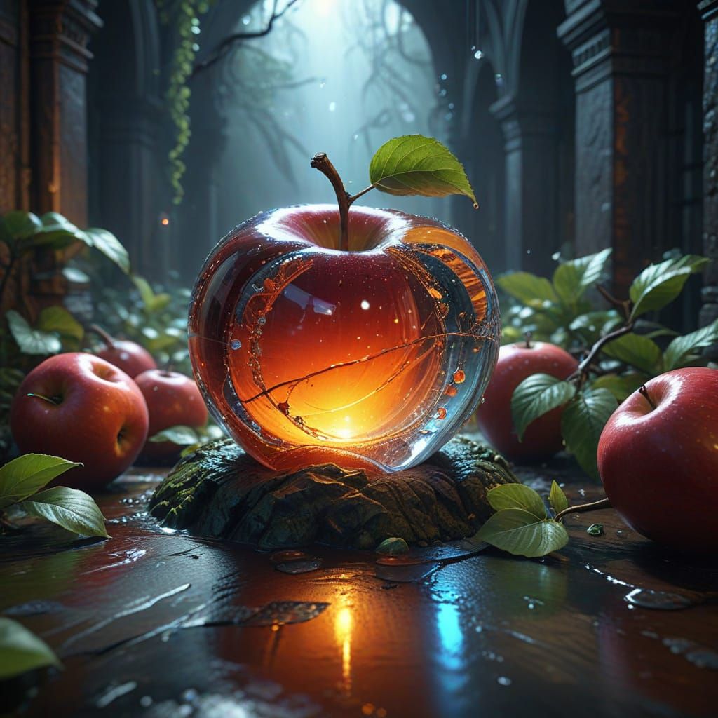 Crystal Apple Shines in Morning Light, Surrounded by Etherea...