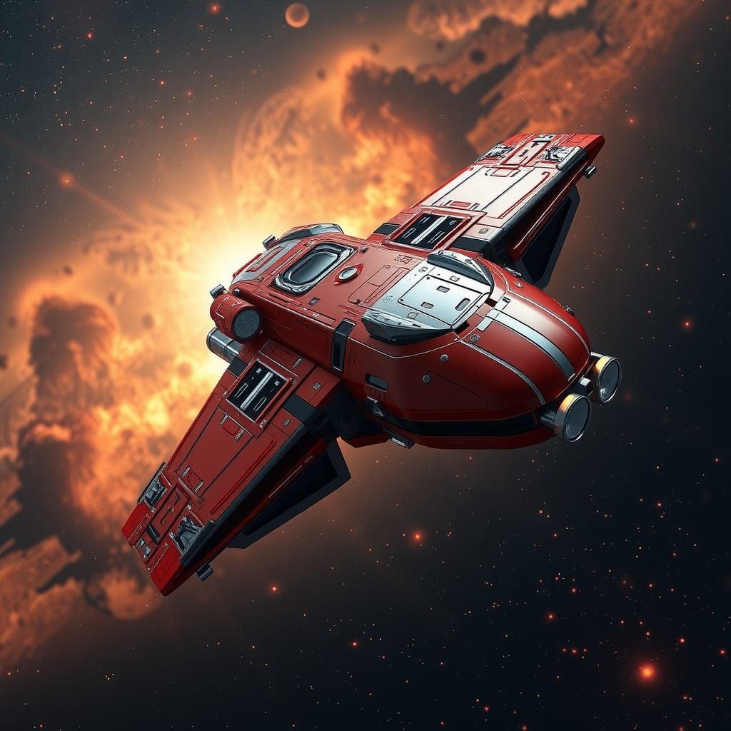 Red Starship Nebula Flight in Sci-Fi Style