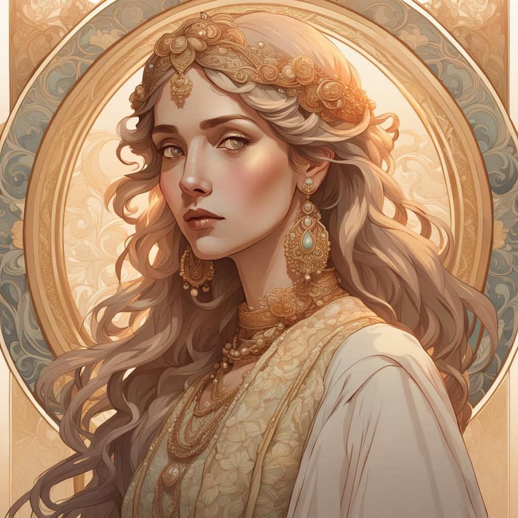 Alphonse Mucha Inspired Portrait of a Woman