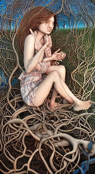 Weightless Fairytale Scene in Mixed Media