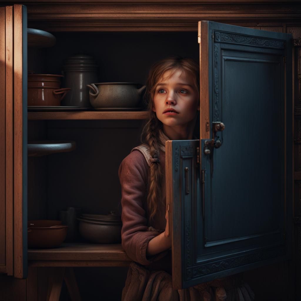 Scared Girl Hiding: Detailed Fantasy Concept Art