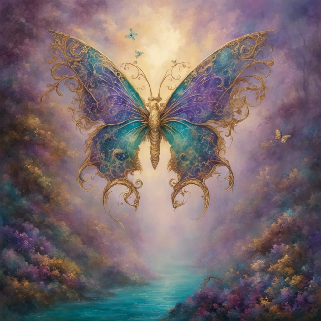 Ethereal Filigree Butterfly Dragon in Bright Colors